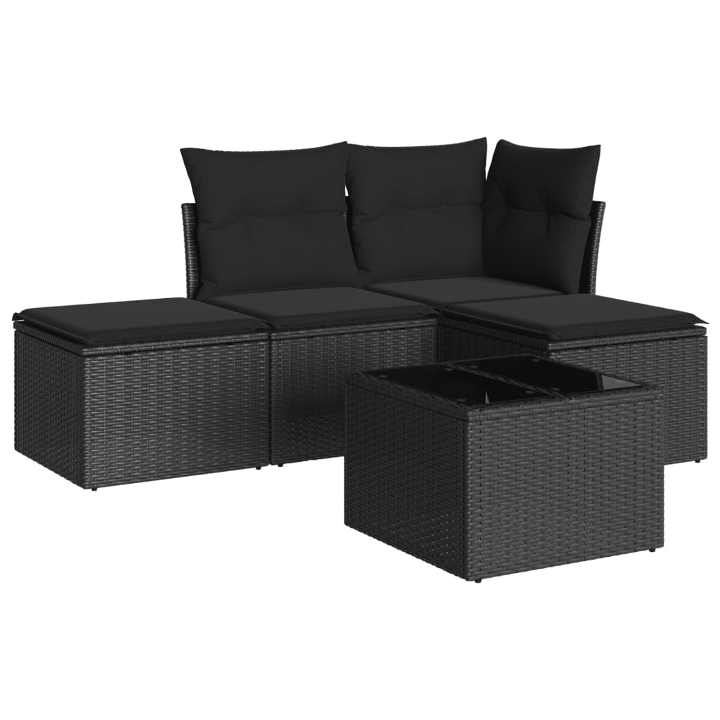 Set mobilier de gradina cu perne, 5 piese, negru, poliratan — imaginea 4