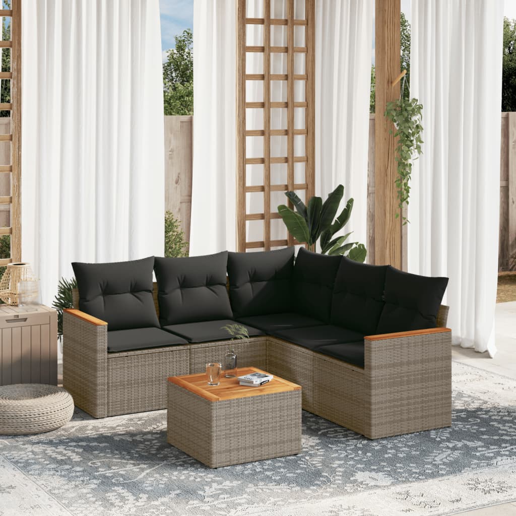 Set mobilier gradina cu perne, 6 piese, gri, poliratan — imaginea 2