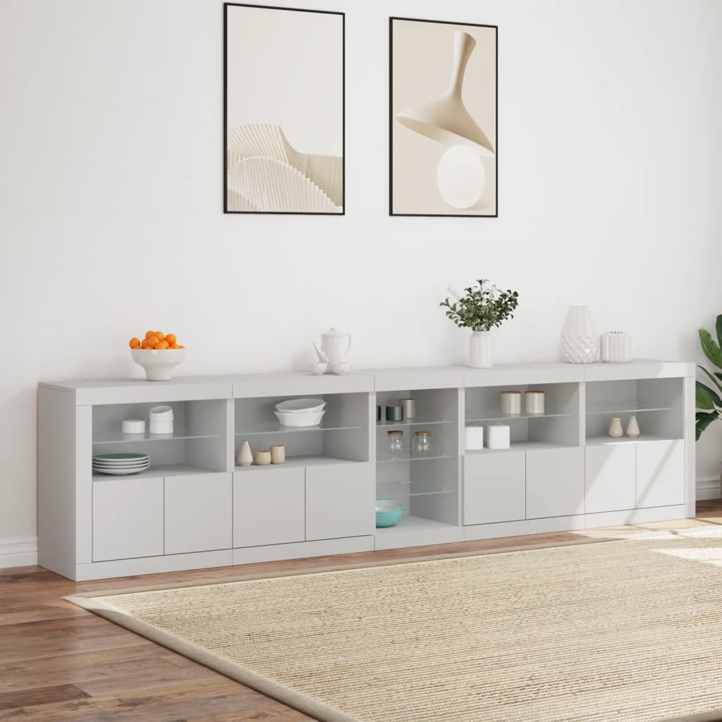 Servanta cu lumini LED, alb, 283x37x67 cm — imaginea 16