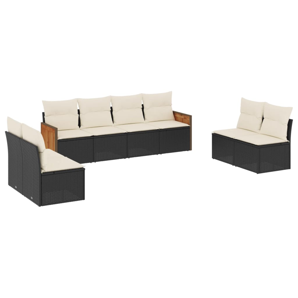 Set mobilier de gradina cu perne, 8 piese, negru, poliratan