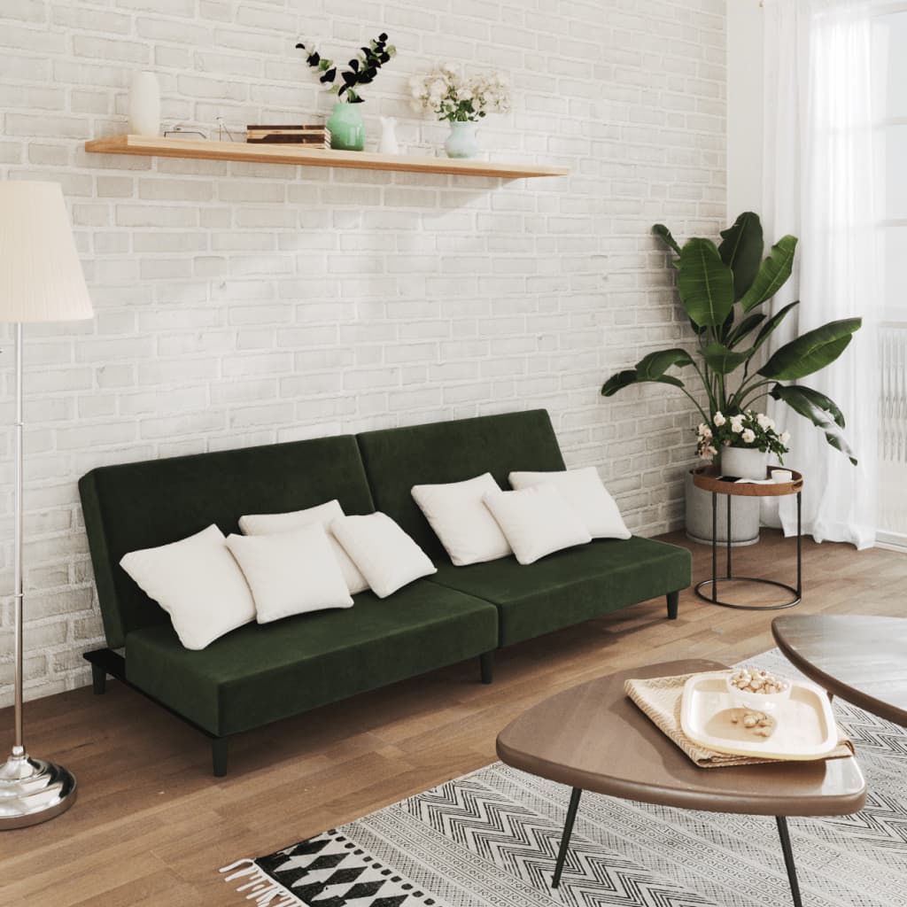 Canapea extensibila cu 2 locuri, verde inchis, catifea — imaginea 13