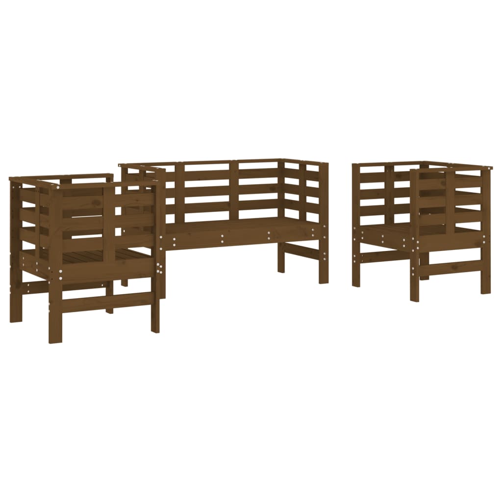 Set mobilier de gradina, 3 piese, maro miere, lemn masiv de pin — imaginea 11