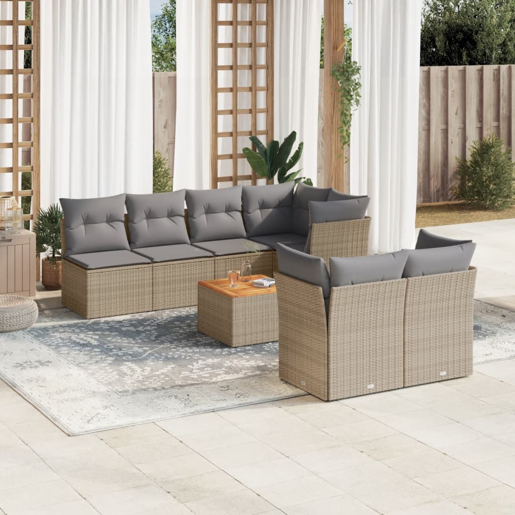 Set canapele de gradina, 8 piese, cu perne, bej, poliratan — imaginea 2