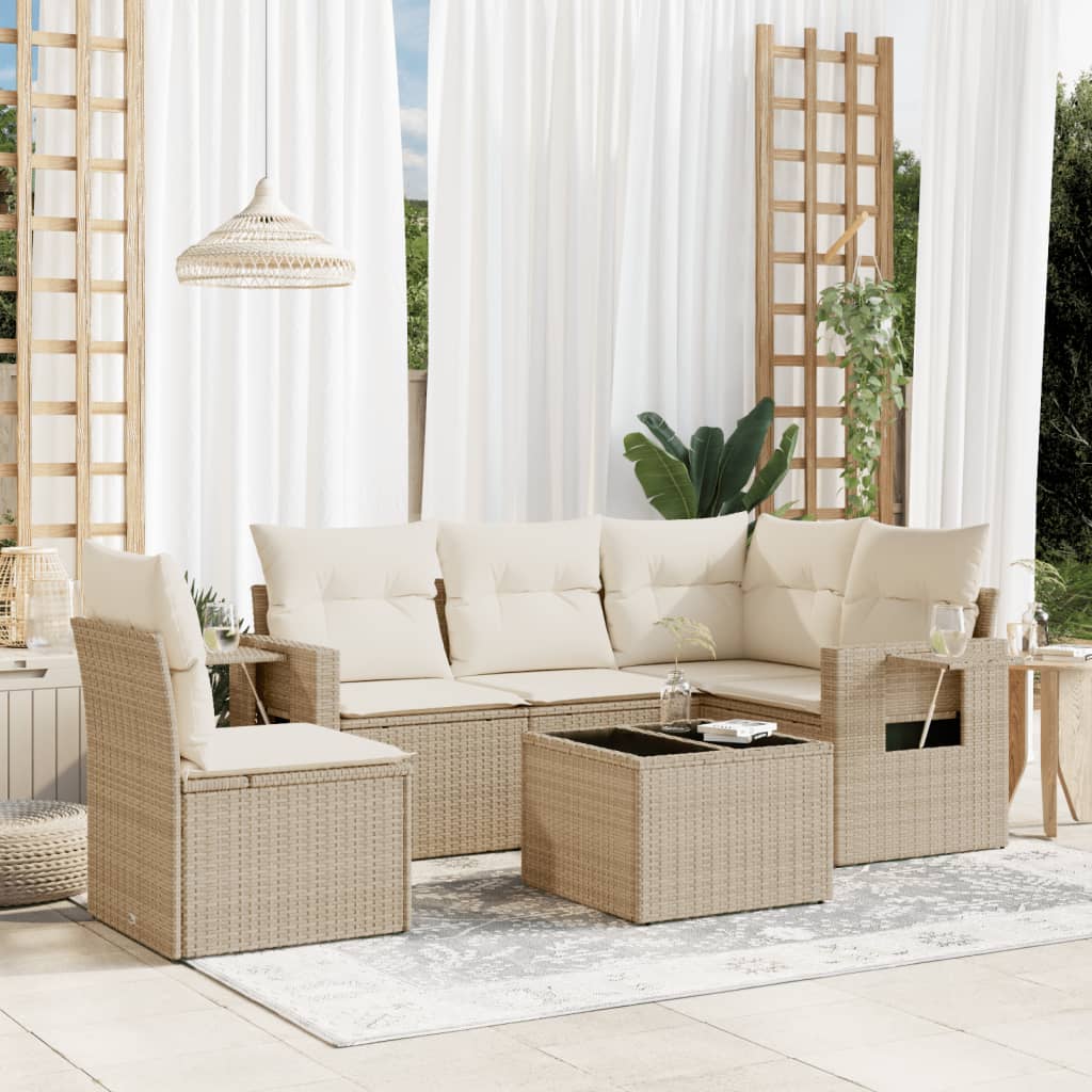 Set canapele de gradina cu perne, 6 piese, bej, poliratan — imaginea 2