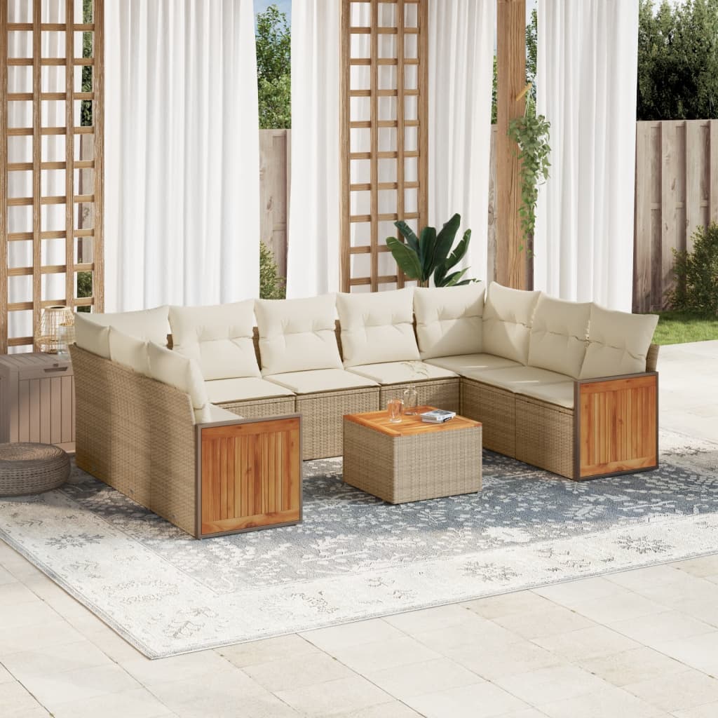 Set canapele de gradina cu perne, 10 piese, bej, poliratan — imaginea 2