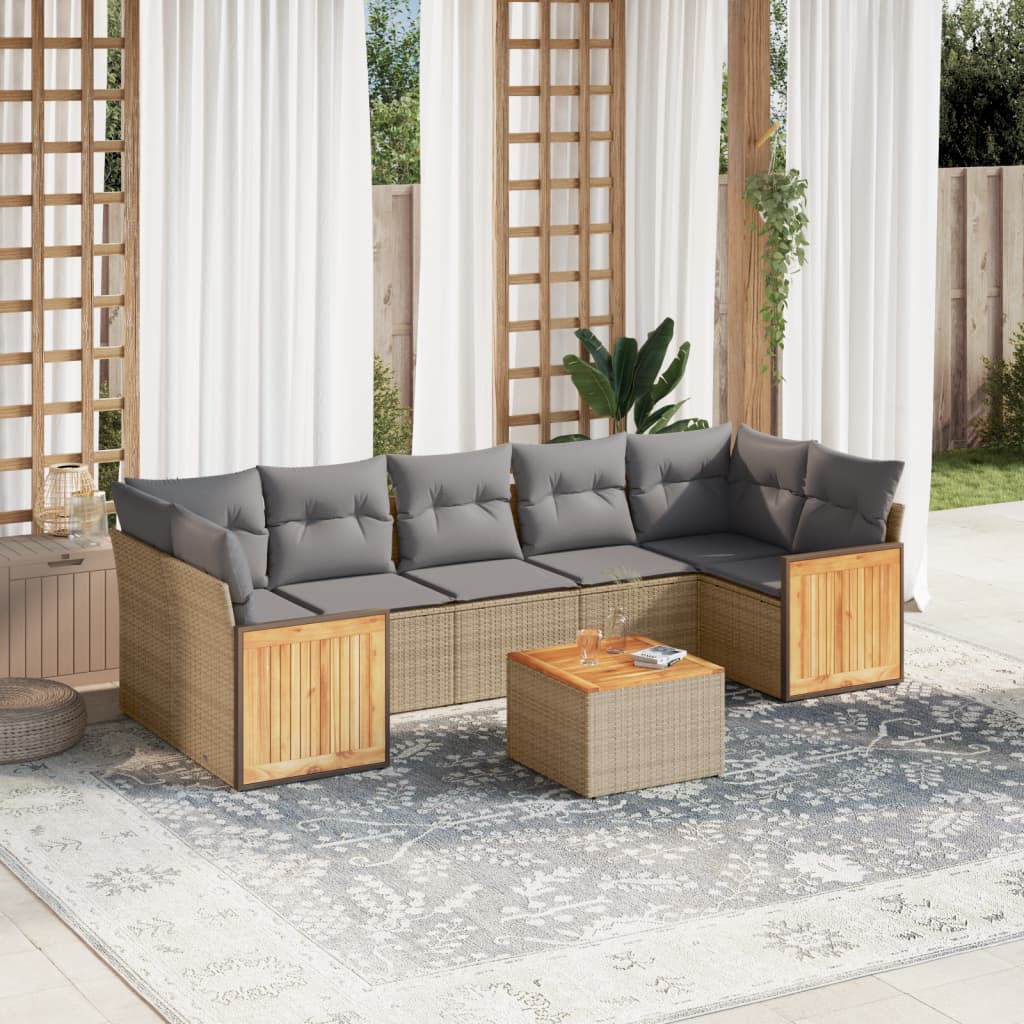Set canapele de gradina, 8 piese, cu perne, bej, poliratan — imaginea 2
