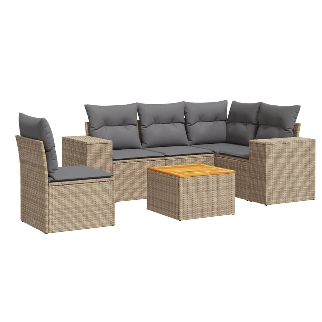 Set canapele de gradina cu perne, 6 piese, bej, poliratan