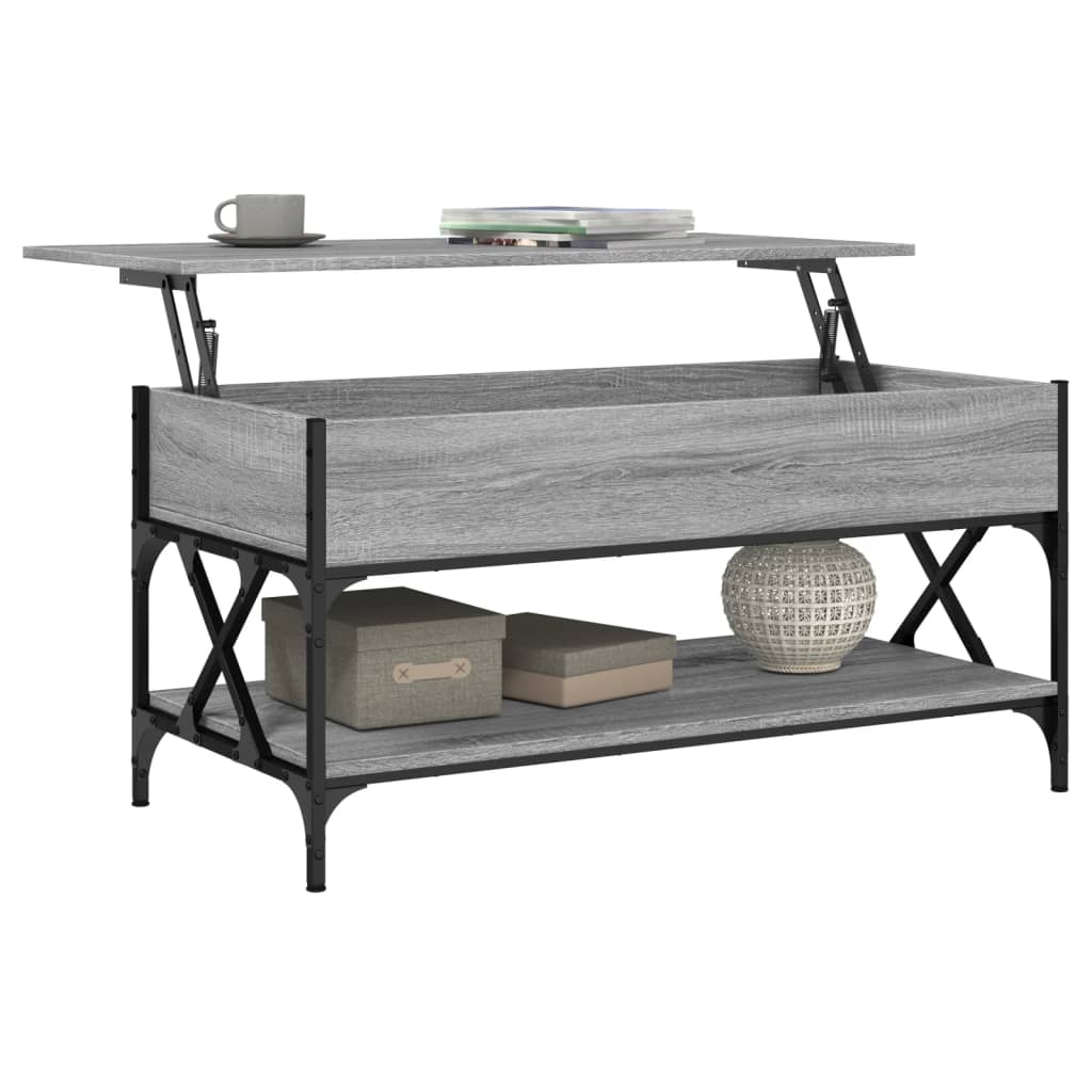Masuta de cafea gri sonoma 100x50x50 cm lemn prelucrat si metal — imaginea 4