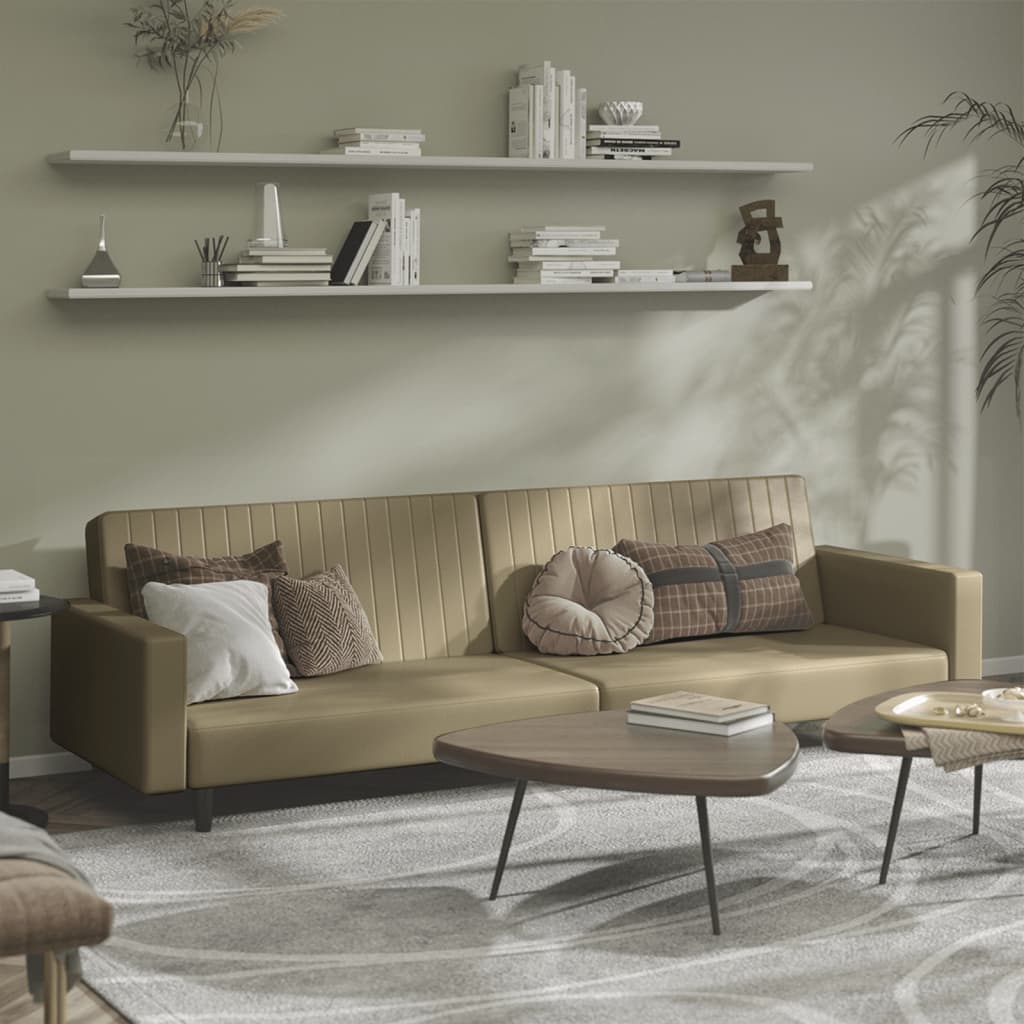 Canapea extensibila cu 2 locuri, cappuccino, piele ecologica, model cu cotieră" — imaginea 2