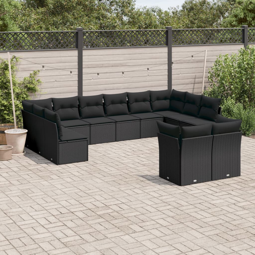 Set canapele de gradina, 12 piese, cu perne, negru, poliratan — imaginea 5