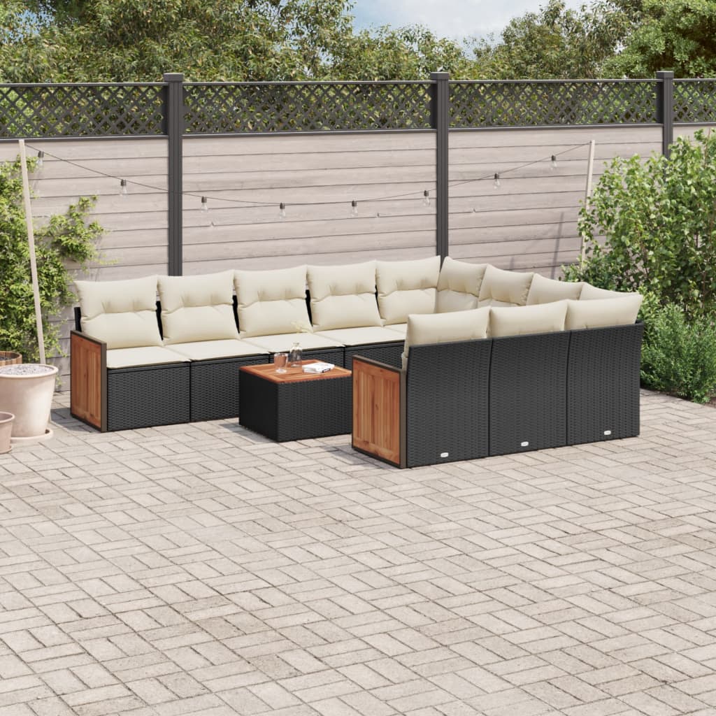 Set canapele de gradina cu perne, 11 piese, negru, poliratan — imaginea 2