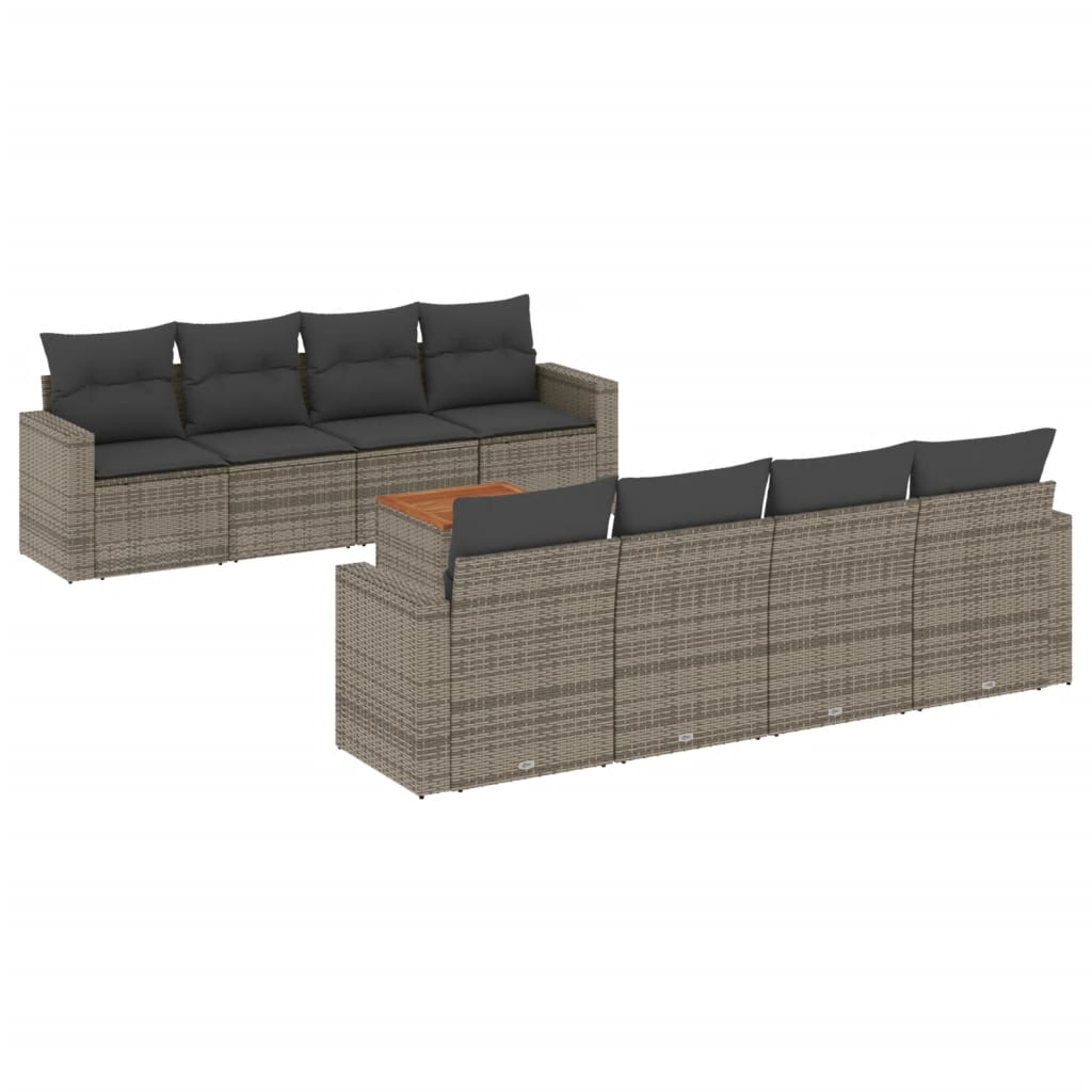 Set canapele de gradina, 9 piese, cu perne, gri, poliratan