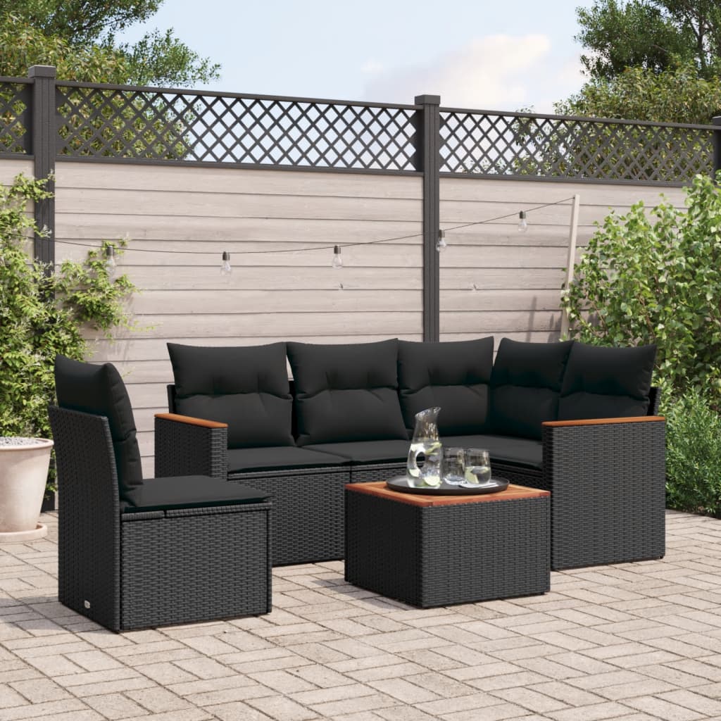 Set mobilier de gradina cu perne, 6 piese, negru, poliratan — imaginea 2