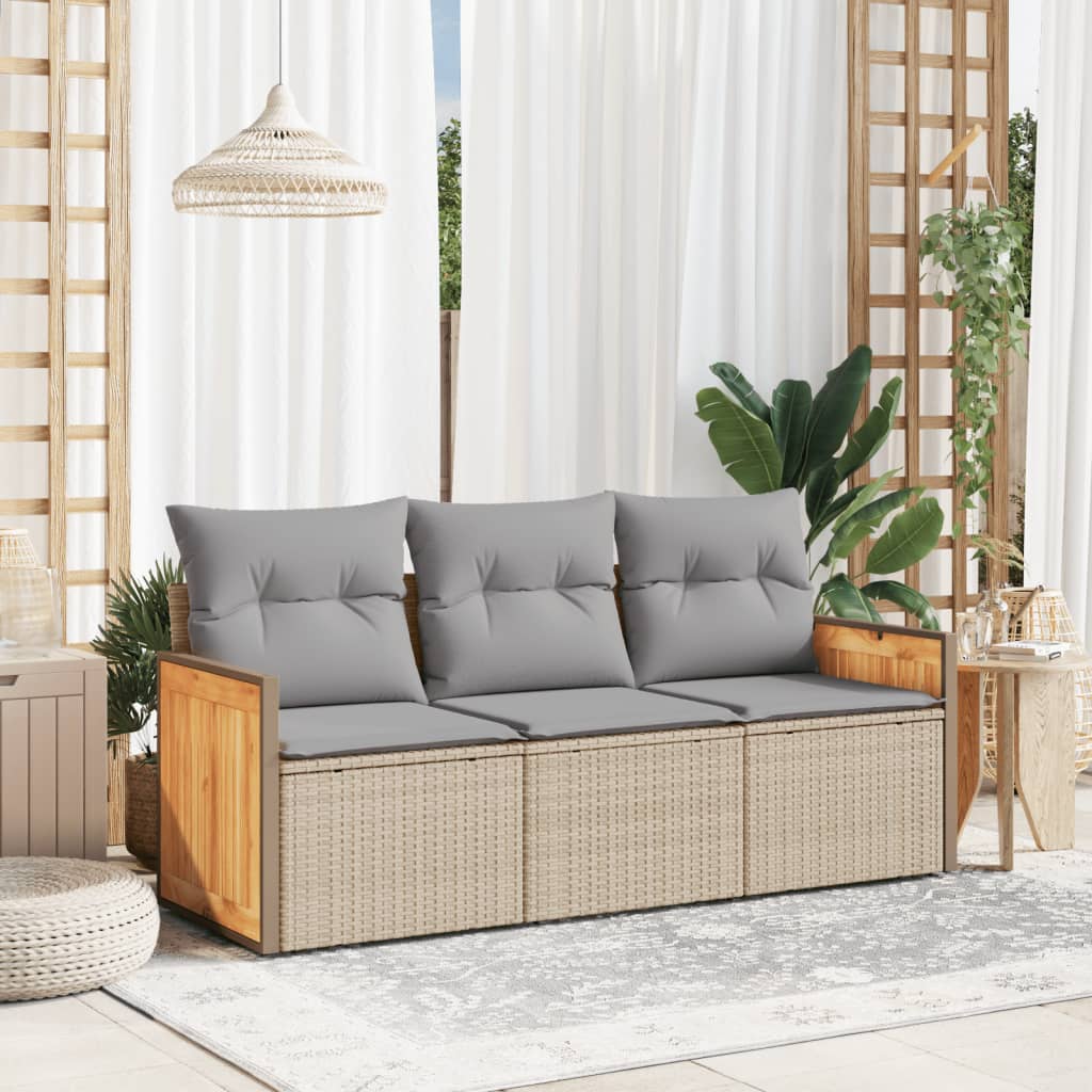 Set canapele de gradina, 3 piese, cu perne, bej, poliratan — imaginea 2