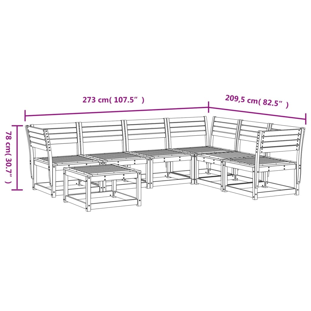Set mobilier pentru gradina 7 piese,maro ceruit, lemn masiv pin — imaginea 8