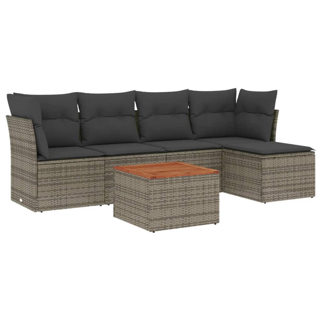 Set mobilier gradina cu perne, 6 piese, gri, poliratan — imaginea 4