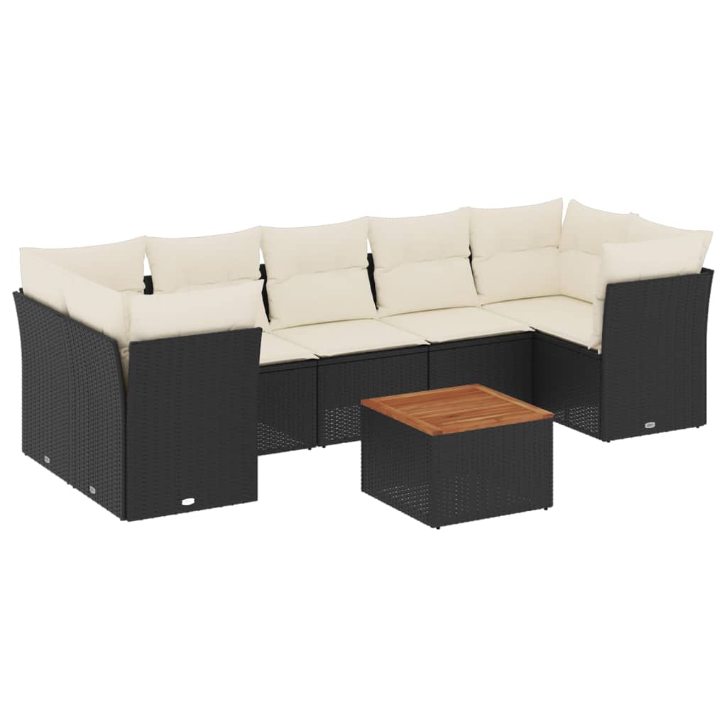Set mobilier de gradina cu perne, 8 piese, negru, poliratan