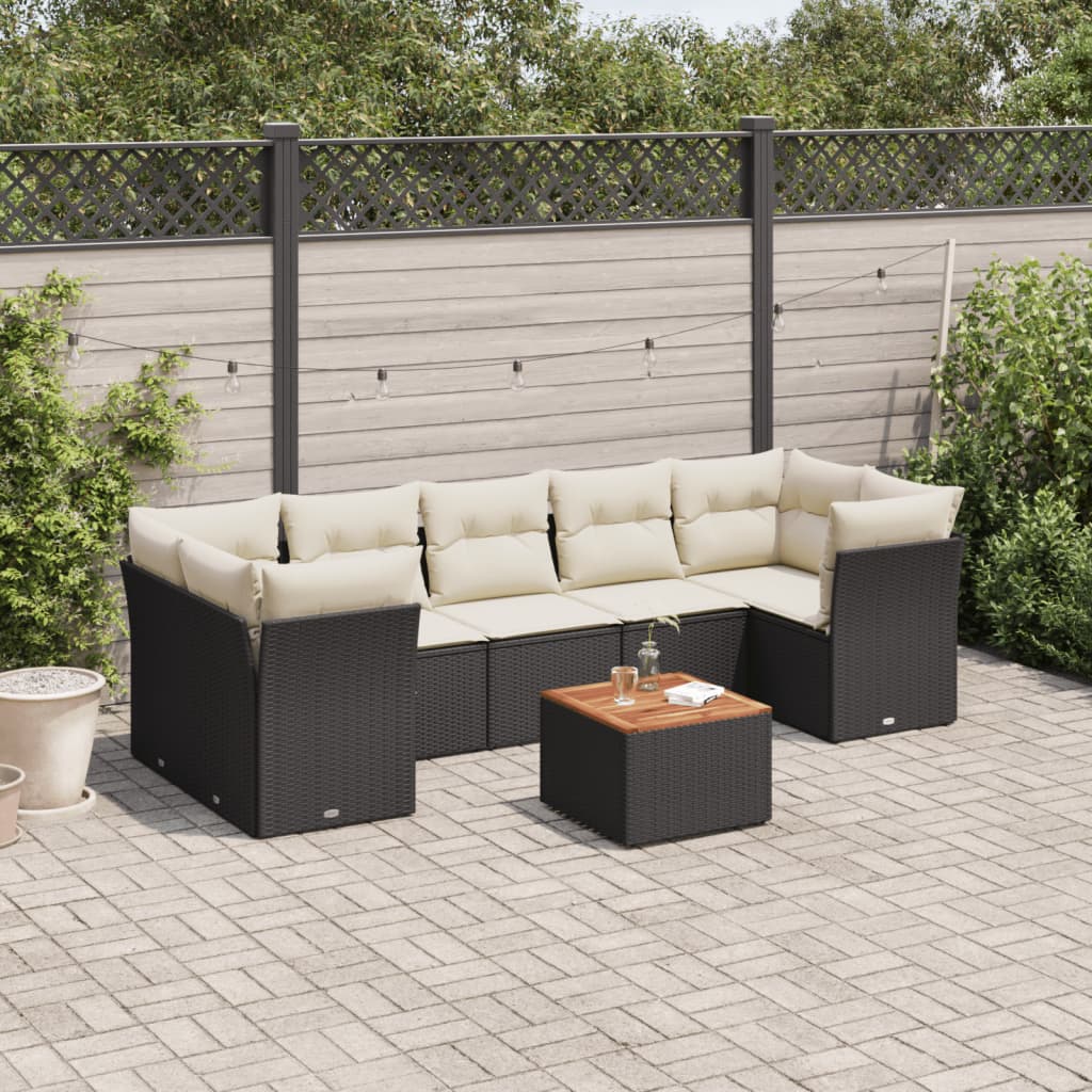 Set mobilier de gradina cu perne, 8 piese, negru, poliratan — imaginea 2