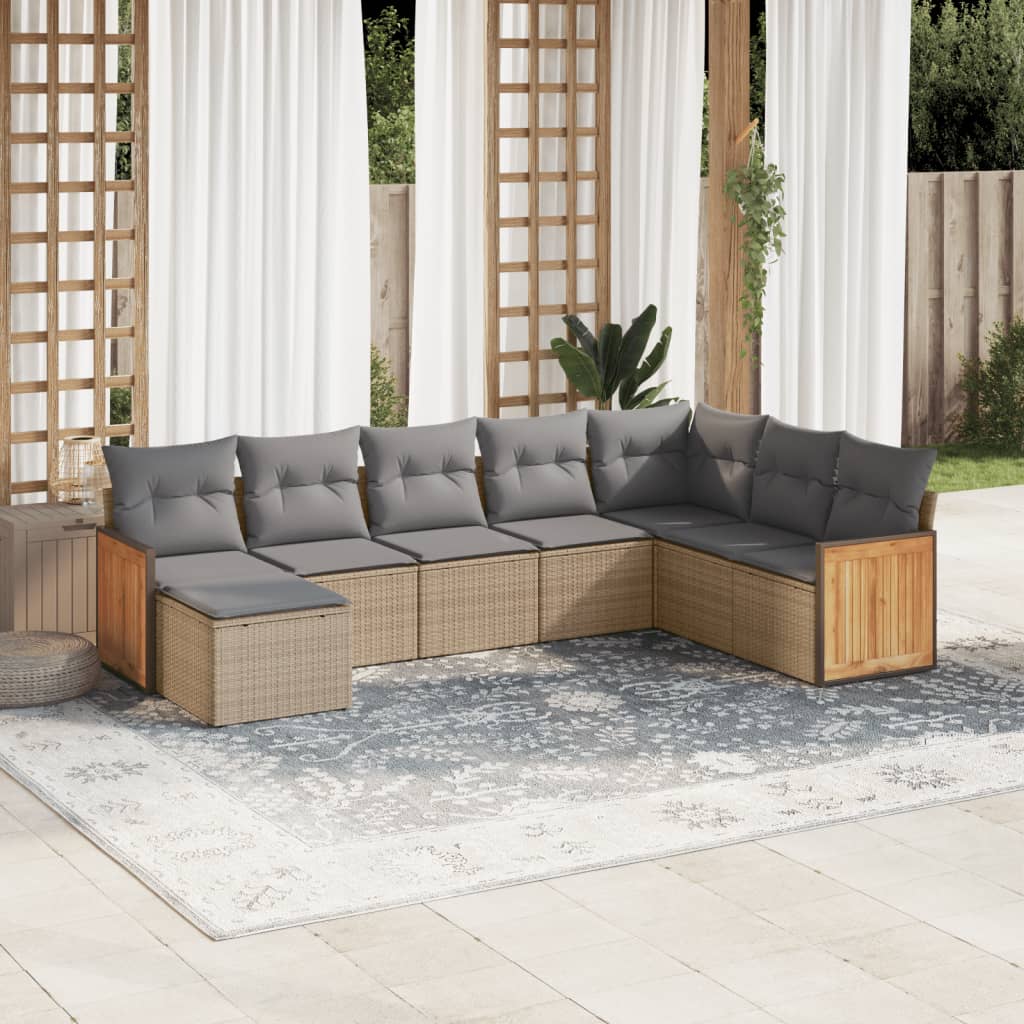 Set canapele de gradina, 8 piese, cu perne, bej, poliratan — imaginea 2
