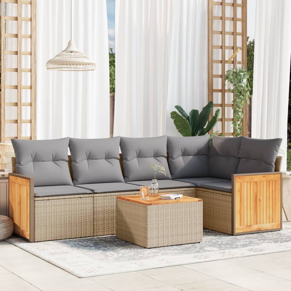 Set canapele de gradina cu perne, 6 piese, bej, poliratan — imaginea 2