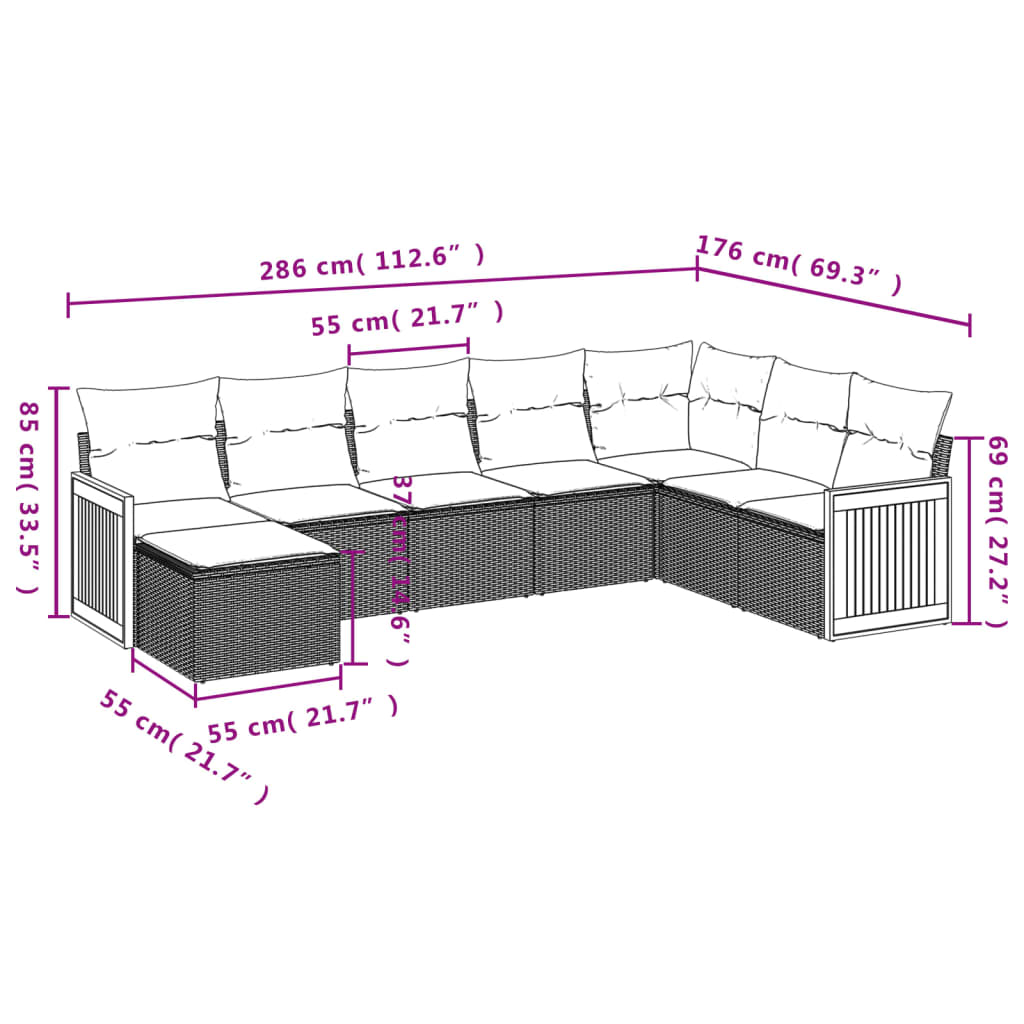 Set canapele de gradina, 8 piese, cu perne, bej, poliratan — imaginea 3