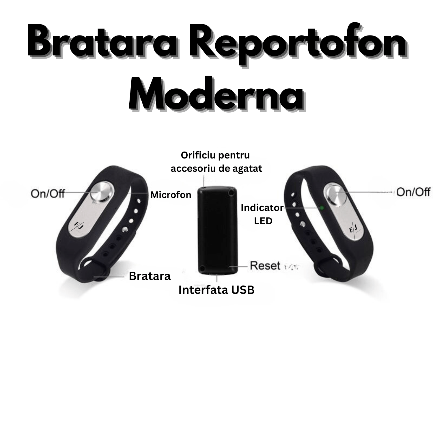 Bratara fitness cu microfon ascuns, MP3 Player, 16GB, neagra - WR06 - 4 | YEO