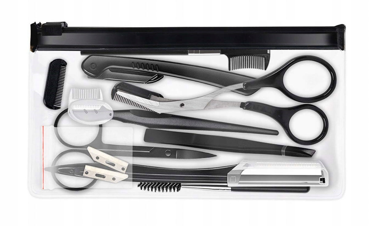 Set 11 instrumente pentru modelarea sprancenelor si a genelor, otel inoxidabil, negru - imagine 2