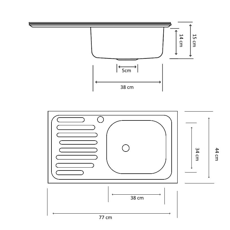 Chiuveta pentru blat Z-INOX ZLN-0179DR, Inox anticalcar, Cuva dreapta, 43.5x76.5 cm+racord scurgere cu preaplin - 3 | YEO