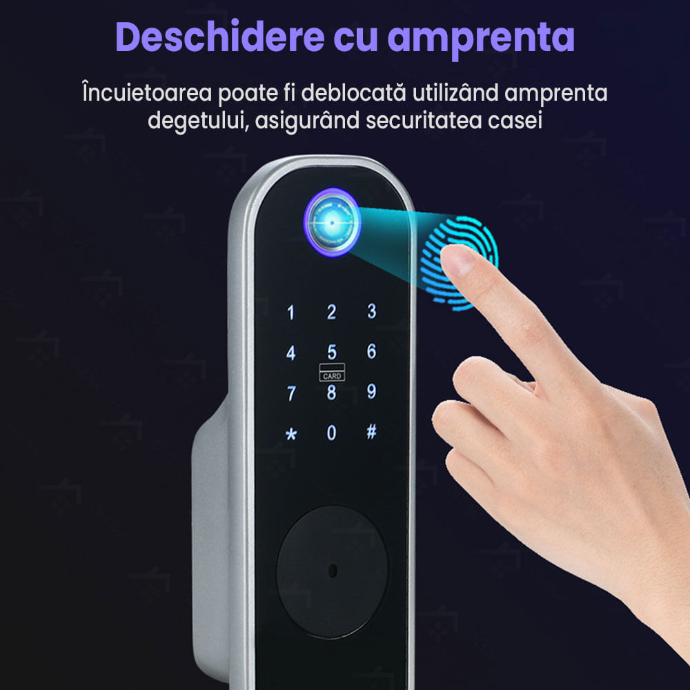 Incuietoare inteligenta pentru usa de interior/exterior, GlowforHome, Aplicatie SMART, amprenta, PIN, wireless - 2 | YEO