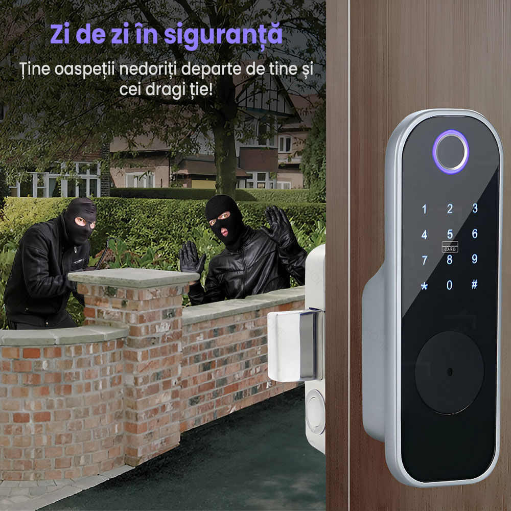 Incuietoare inteligenta pentru usa de interior/exterior, GlowforHome, Aplicatie SMART, amprenta, PIN, wireless - 3 | YEO