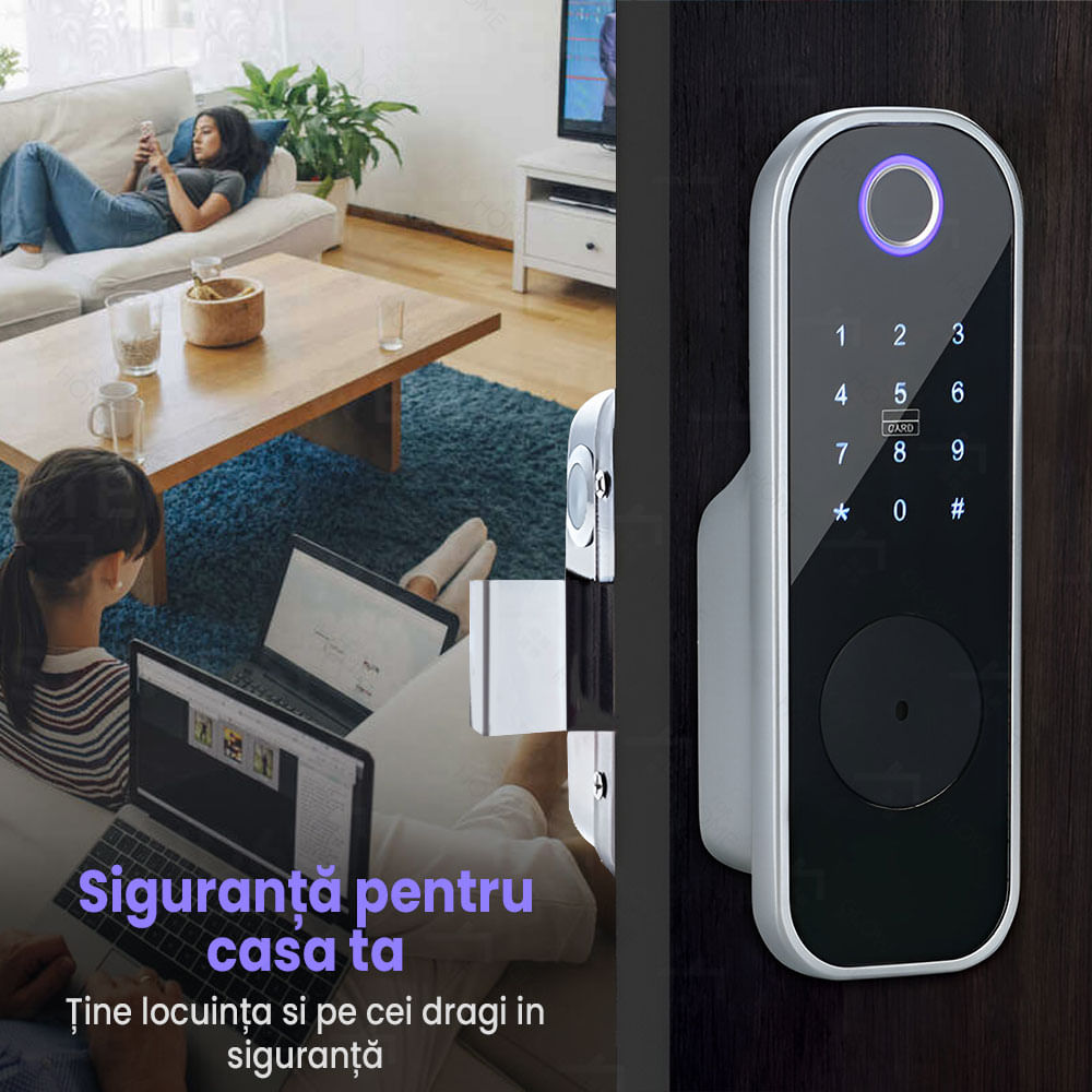 Incuietoare inteligenta pentru usa de interior/exterior, GlowforHome, Aplicatie SMART, amprenta, PIN, wireless - 1 | YEO