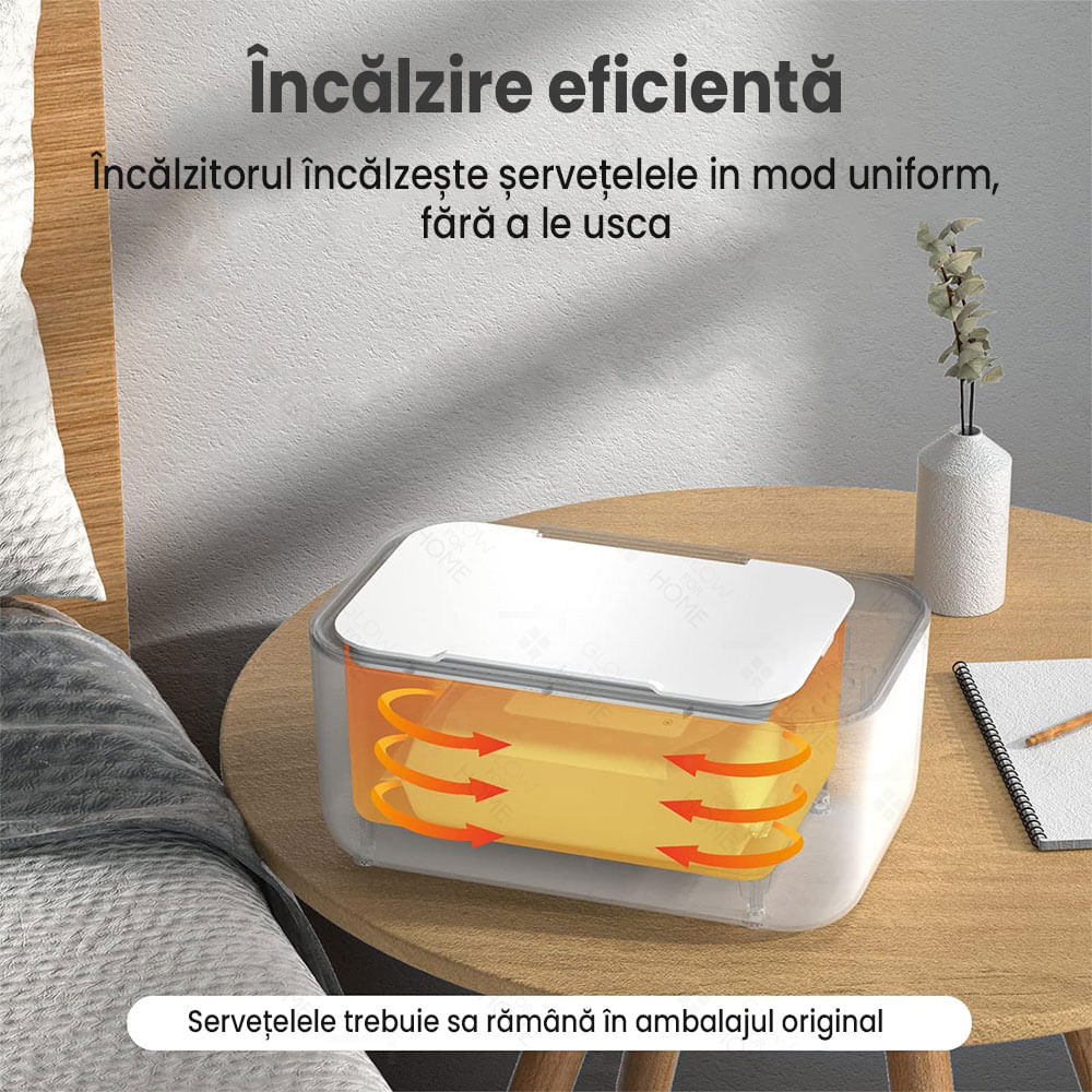 Incalzitor de servetele umede pentru bebelusi, cutie depozitare pachet servetele, incalzire uniforma, Afisaj digital,Alb - 4 | YEO