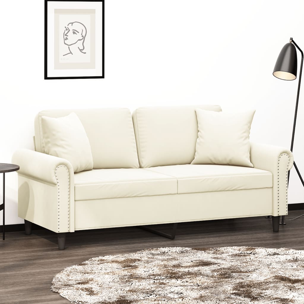 Canapea cu 2 locuri cu pernute, crem, 140 cm, catifea — imaginea 2