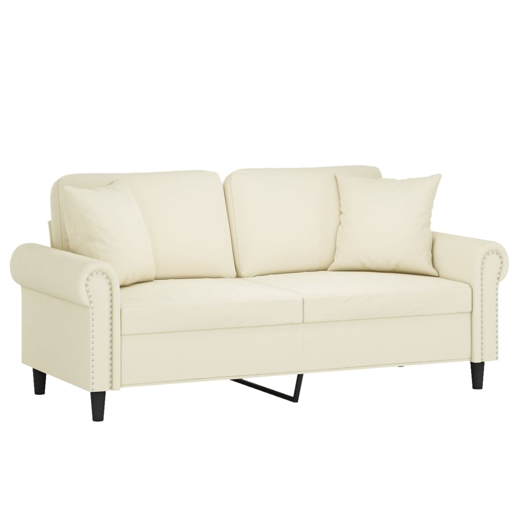 Canapea cu 2 locuri cu pernute, crem, 140 cm, catifea — imaginea 3