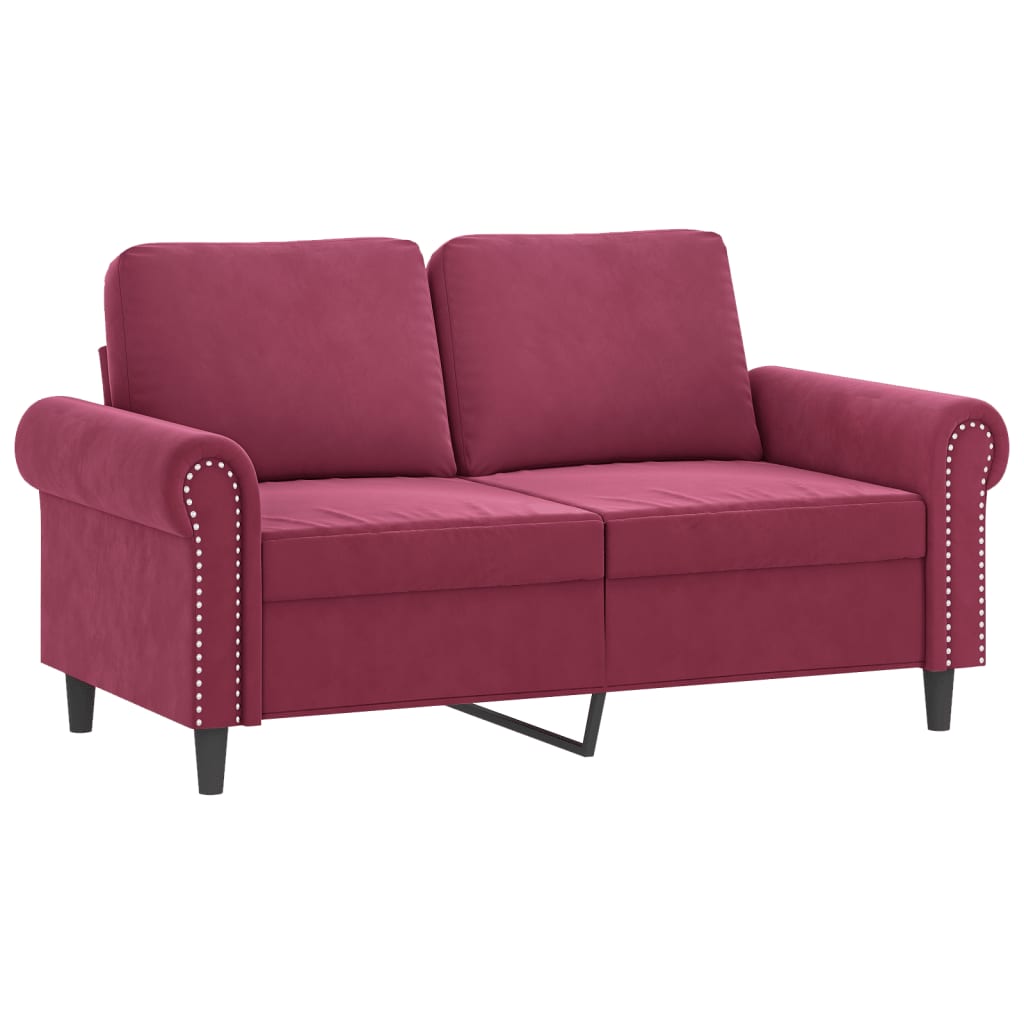 Canapea cu 2 locuri cu pernute, rosu vin, 120 cm, catifea — imaginea 4