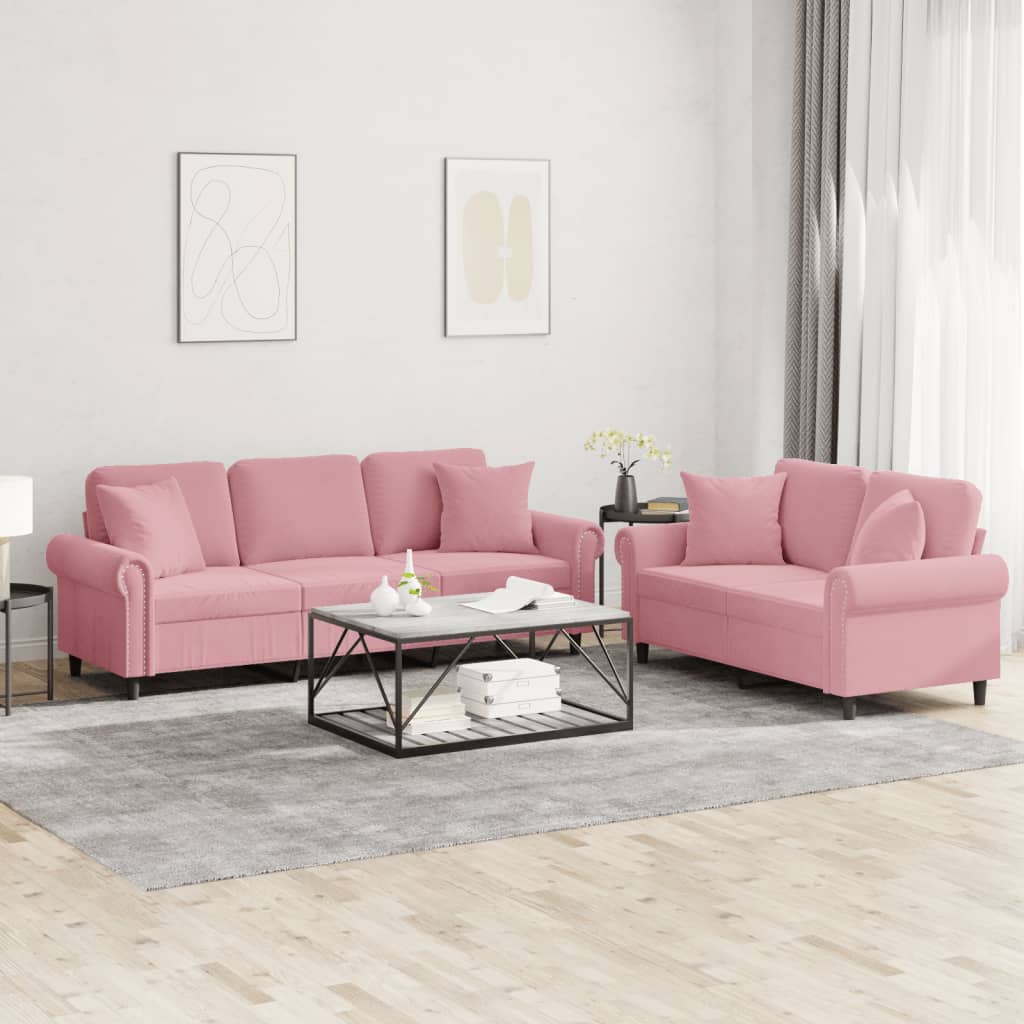 Set canapea cu perne, 2 piese, roz, catifea — imaginea 2