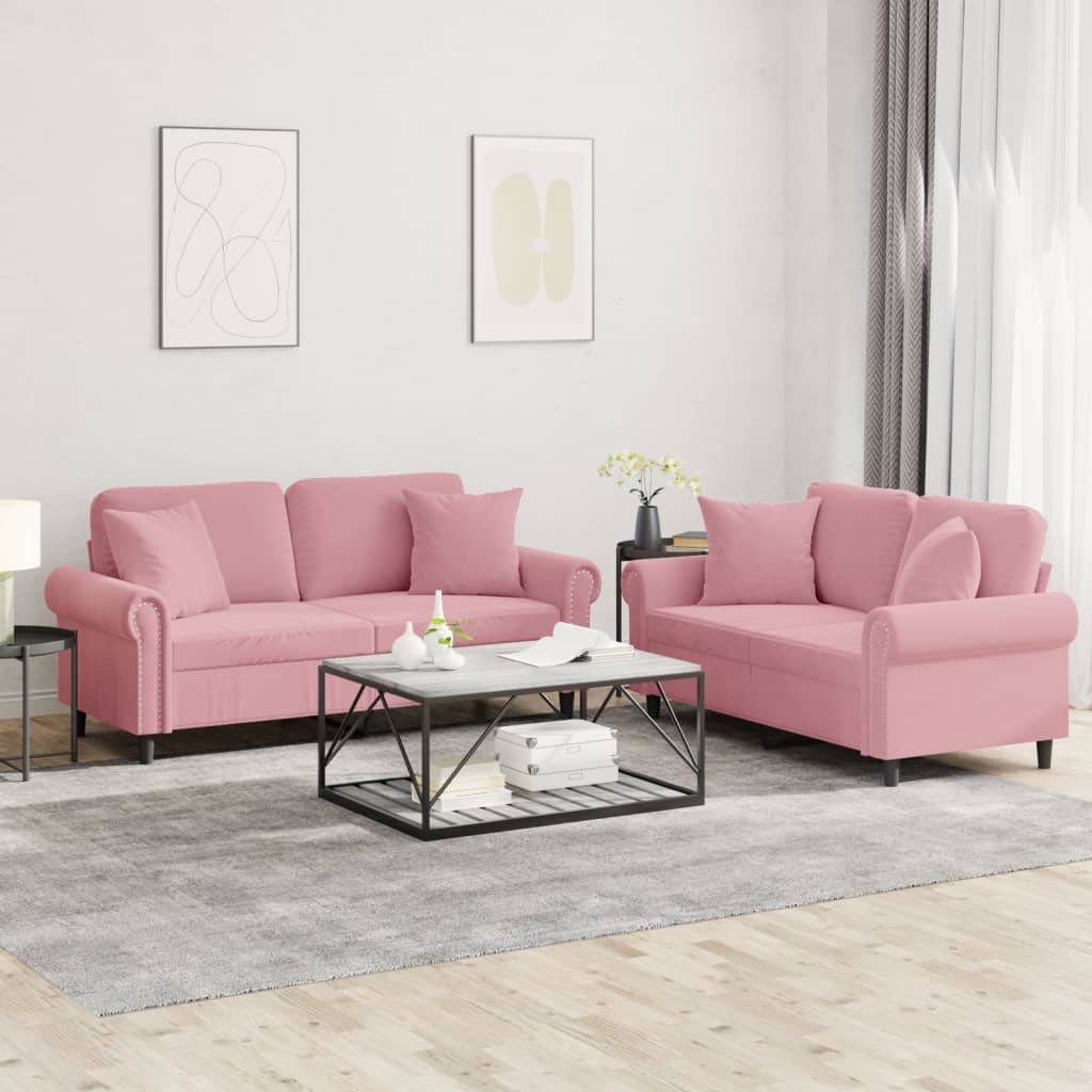 Set canapea cu perne, 2 piese, roz, catifea — imaginea 2