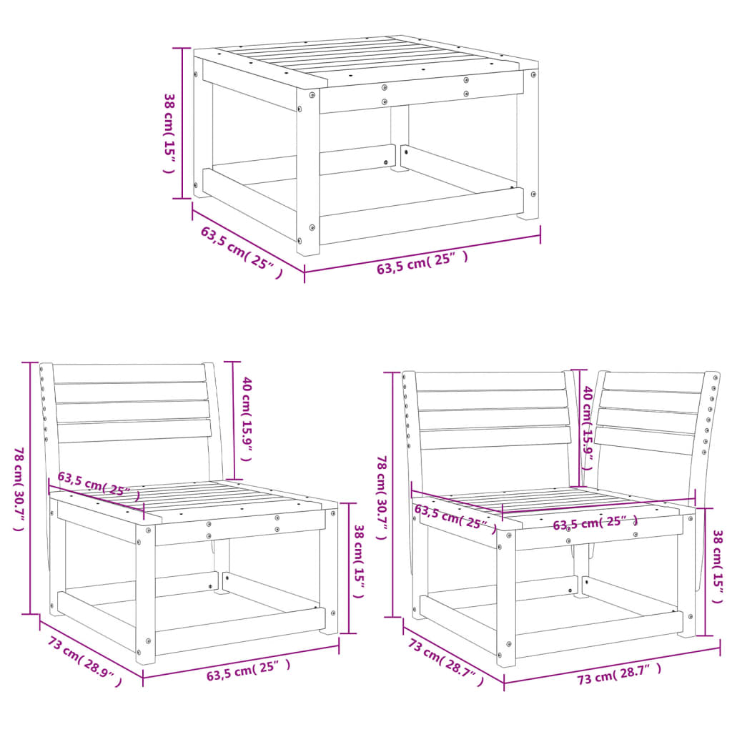 Set mobilier pentru gradina 4 piese,maro ceruit, lemn masiv pin — imaginea 9