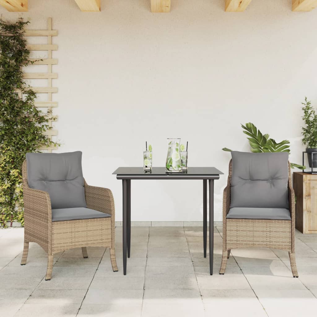 Set mobilier de gradina cu perne, 3 piese, bej, poliratan — imaginea 2