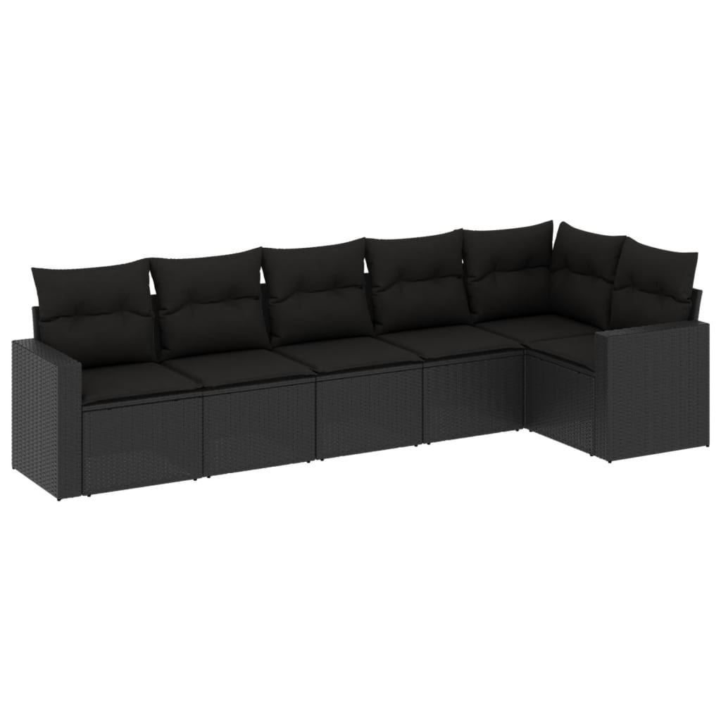 Set mobilier de gradina cu perne, 6 piese, negru, poliratan