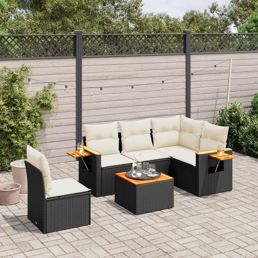 Set mobilier de gradina cu perne, 6 piese, negru, poliratan — imaginea 2