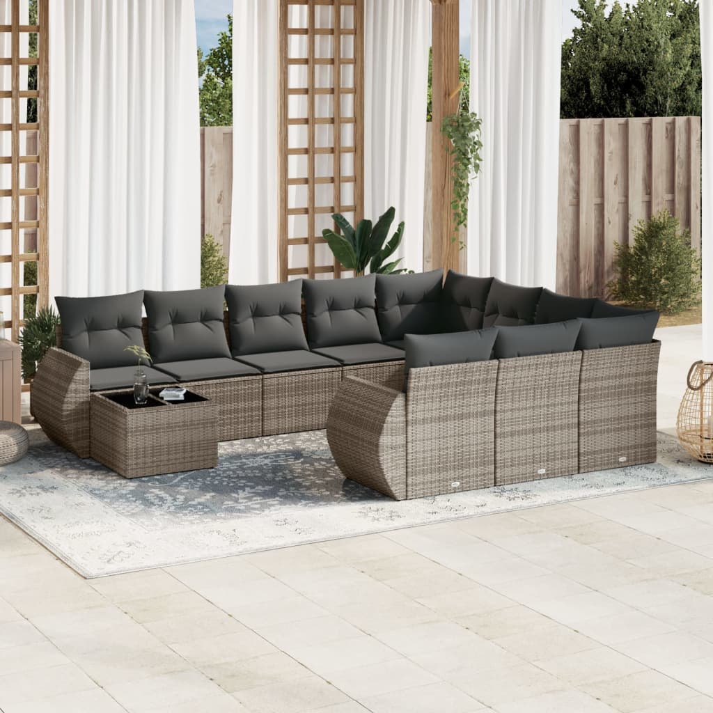 Set canapele de gradina cu perne, 11 piese, gri, poliratan — imaginea 2