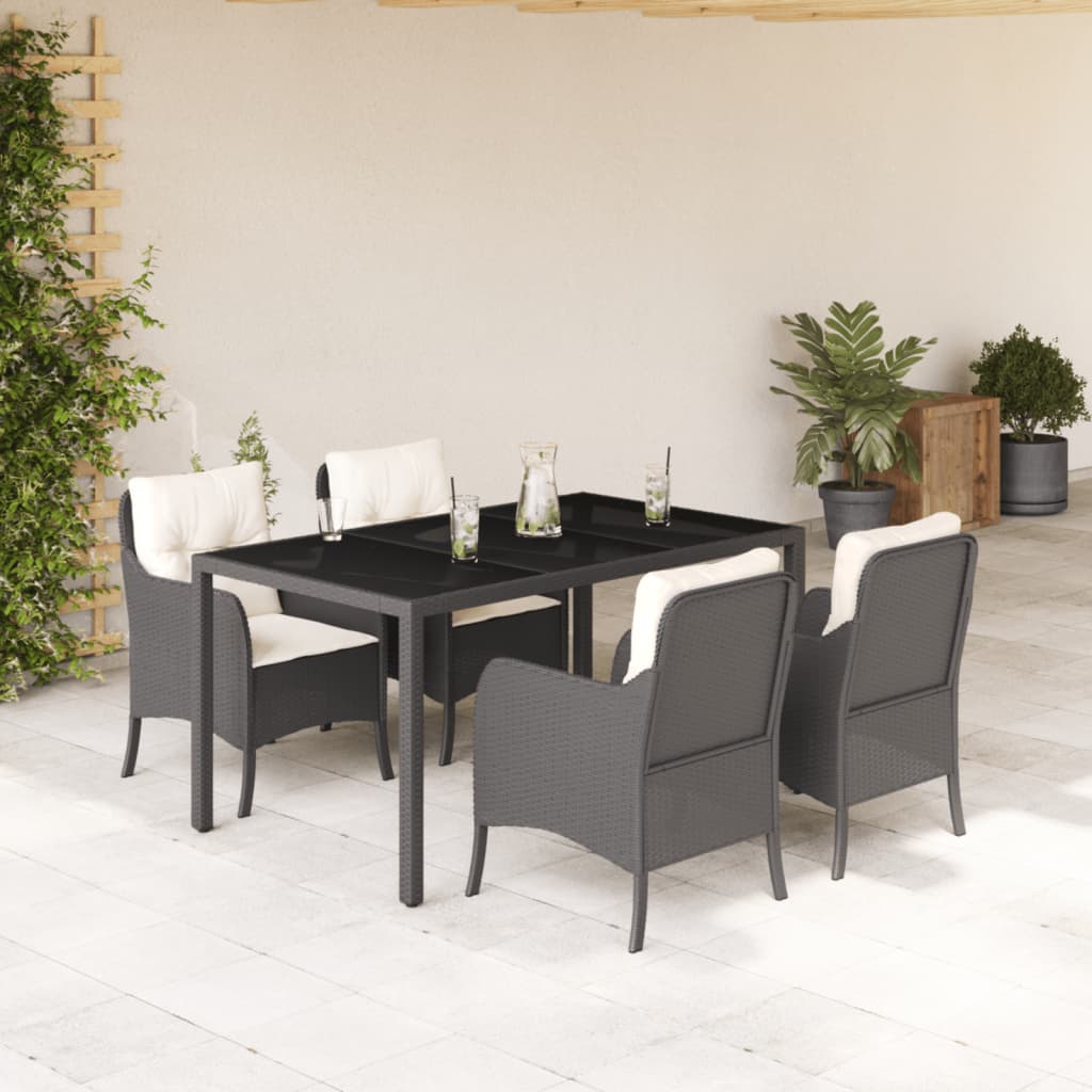 Set mobilier de gradina cu perne, 5 piese, negru, poliratan — imaginea 2