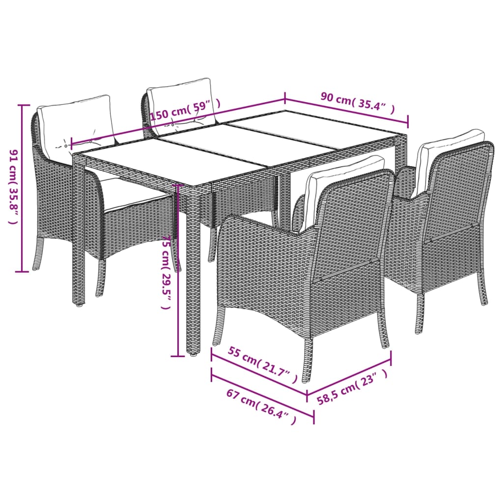 Set mobilier de gradina cu perne, 5 piese, negru, poliratan — imaginea 7