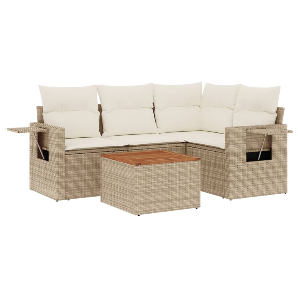 Set canapele de gradina cu perne, 5 piese, bej, poliratan