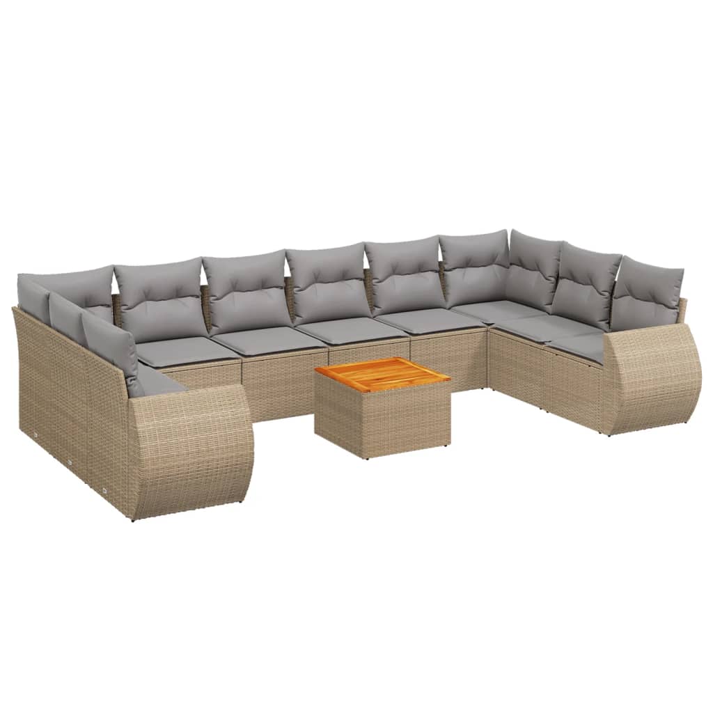 Set canapele de gradina cu perne, 11 piese, bej, poliratan