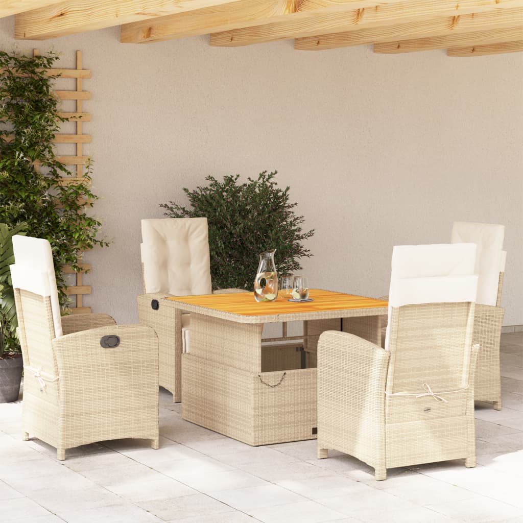 Set mobilier de gradina cu perne, 5 piese, bej, poliratan — imaginea 2