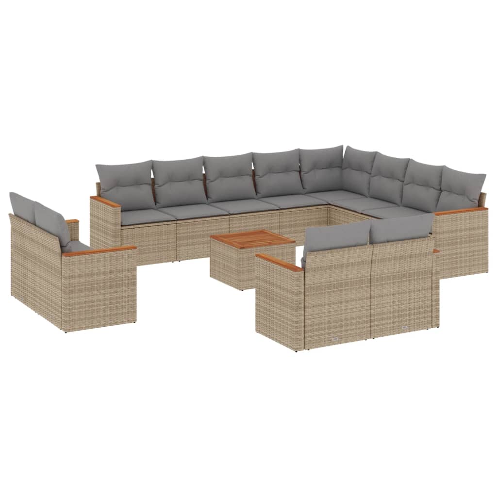 Set canapele de gradina, 13 piese, cu perne, bej, poliratan