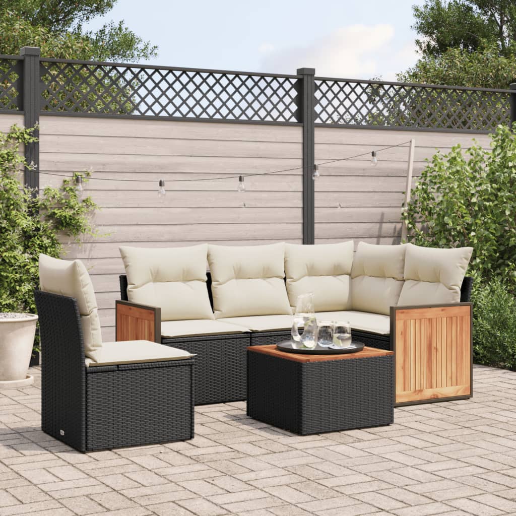 Set mobilier de gradina cu perne, 6 piese, negru, poliratan — imaginea 2
