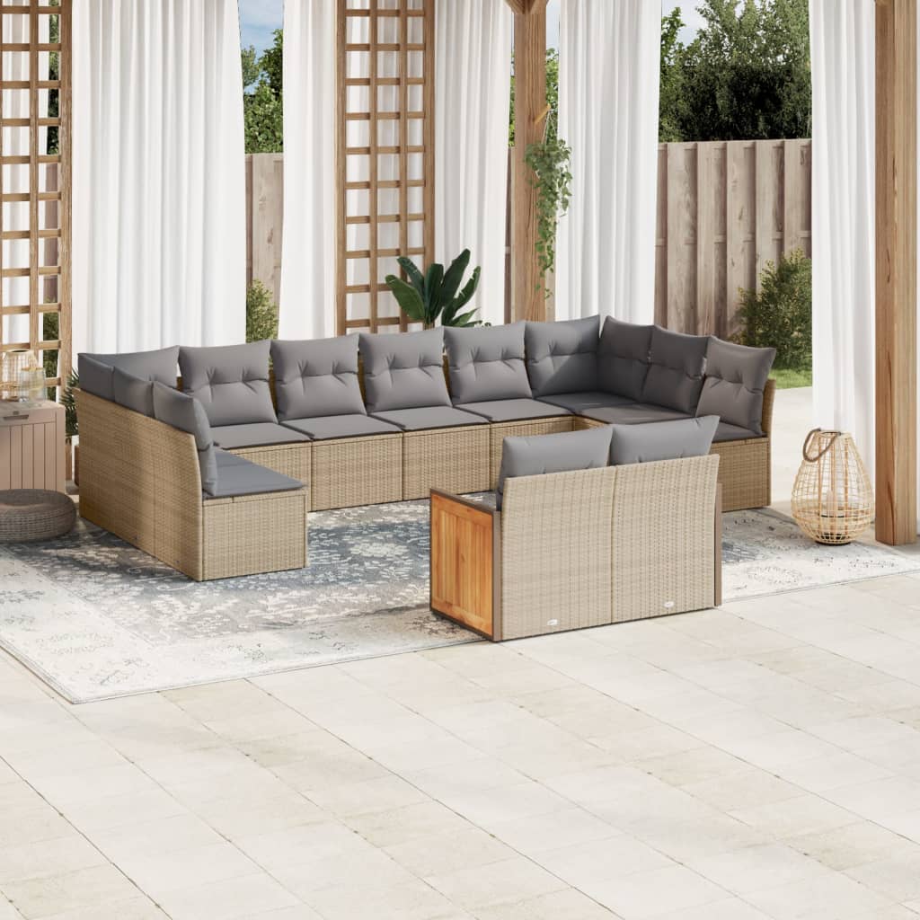 Set canapele de gradina cu perne, 12 piese, bej, poliratan — imaginea 2